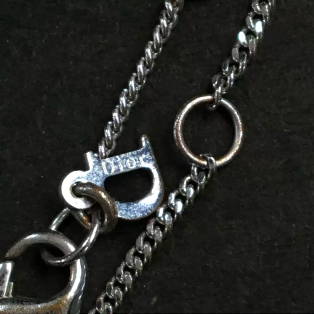 Christian Dior D Logo with Crystals Silver Tone Pendant Necklace - Picture 7 of 7